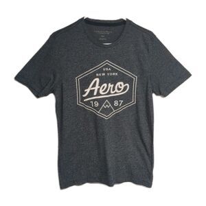 Aero Shirt Men Medium Aeropostale Logo Tee USA NY Heather Gray M